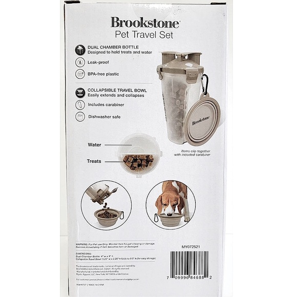 Brookstone Beige & Clear Pet Travel Set, Dual Chamber Bottle & Collapsible Bowl - Picture 6 of 6